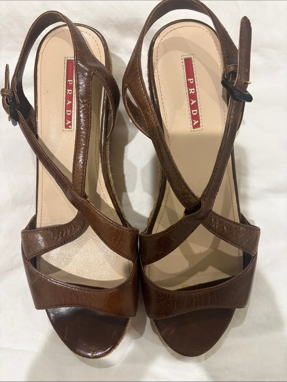 Prada Brown Leather Cross-Strap Slingback Heels